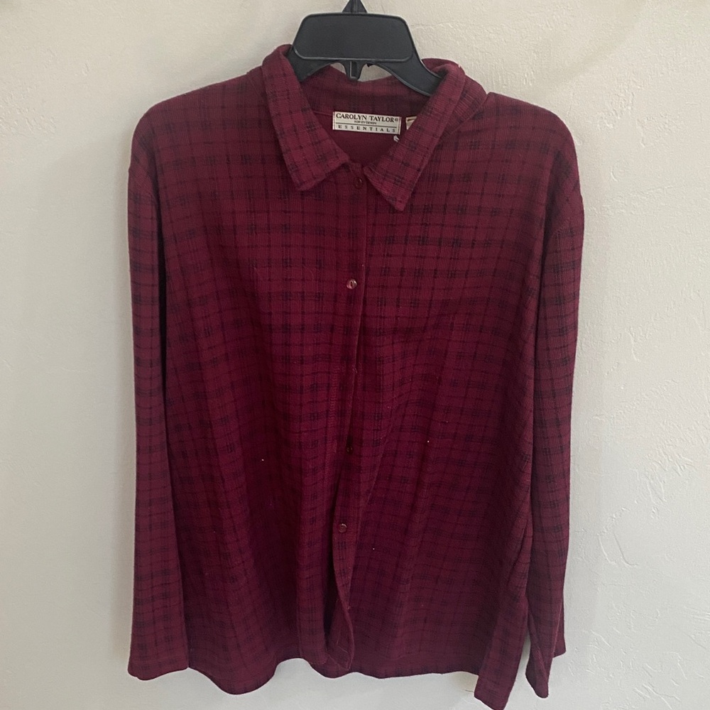 Carolyn Taylor Women's Burgundy Plaid Button Down Shirt
